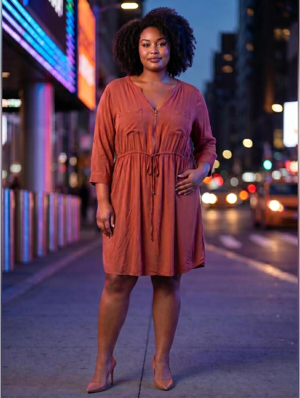torrid Rust Brown Long Sleeve Drawstring‎ Shirt Dress